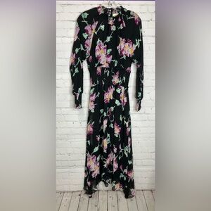 ALC Casey Long Sleeve Floral Silk Midi Dress Size 6